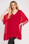 Bluza rosie din voal cu maneca scurta si volane