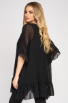 Bluza neagra din voal cu maneca scurta si volane 