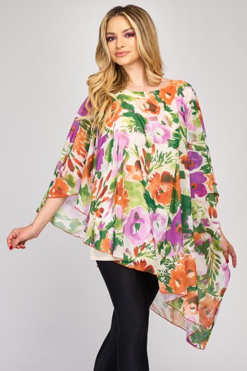 Bluza asimetrica din voal floral 