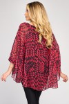 Bluza cu manseta din voal, imprimeu abstract rosu
