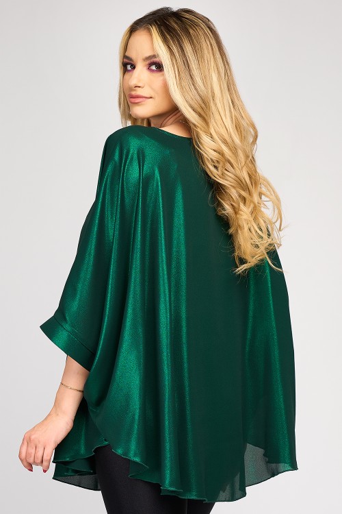 Bluza cu manseta din voal peliculizat verde