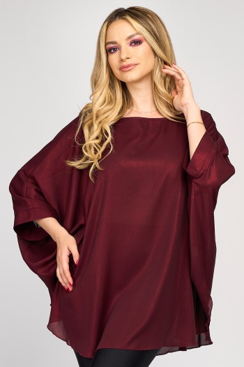 Bluza cu manseta din voal peliculizat burgundy