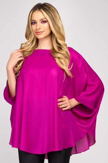 Bluza cu manseta din voal peliculizat fuchsia