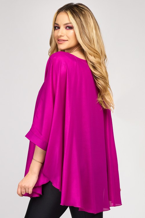 Bluza cu manseta din voal peliculizat fuchsia