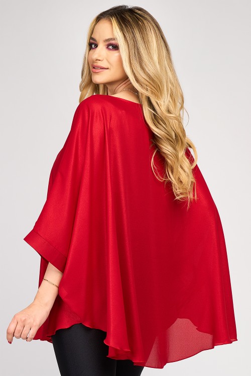 Bluza cu manseta din voal peliculizat rosu