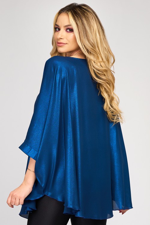 Bluza cu manseta din voal peliculizat albastru