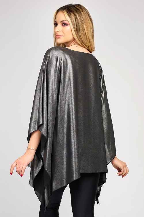 Bluza cu maneca clopot din voal peliculizat gri