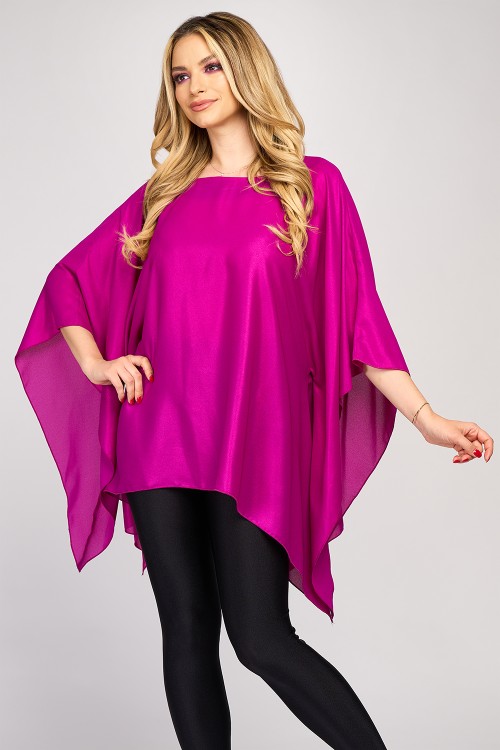 Bluza cu maneca clopot din voal peliculizat fuchsia