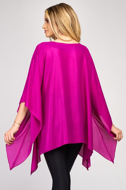 Bluza cu maneca clopot din voal peliculizat fuchsia