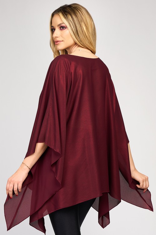 Bluza cu maneca clopot din voal peliculizat burgundy