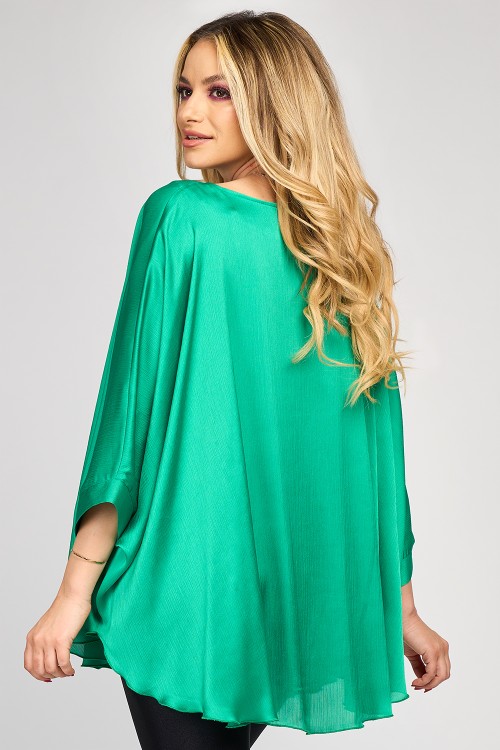 Bluza cu manseta din voal creponat satinat verde deschis