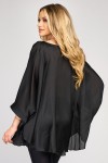 Bluza cu manseta din voal creponat satinat negru