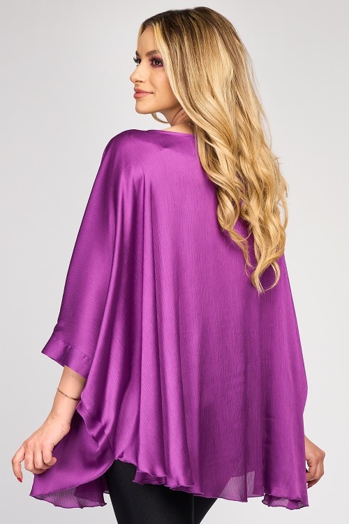 Bluza cu manseta din voal creponat satinat violet