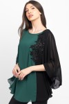 Bluza din voal verde si negru cu dantela
