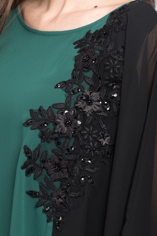 Bluza din voal verde si negru cu dantela