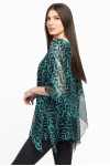 Bluza cu maneca clopot din voal animal print verde 