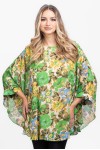 Bluza cu manseta din voal verde cu flori 
