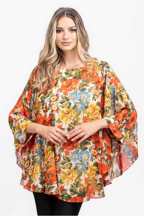 Bluza cu manseta din voal in nuante de toamna 