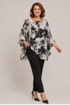 Bluza cu manseta din voal alb negru cu flori