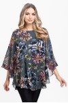 Bluza cu manseta din voal gri cu flori