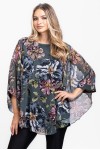 Bluza cu manseta din voal gri cu flori