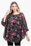 Bluza cu manseta din voal negru cu flori burgundy 