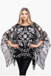 Bluza cu maneca clopot din voal imprimeu abstract negru si alb 