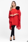 Bluza eleganta din voal corai cu brosa in forma de floare 