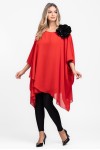 Bluza eleganta din voal corai cu brosa in forma de floare 
