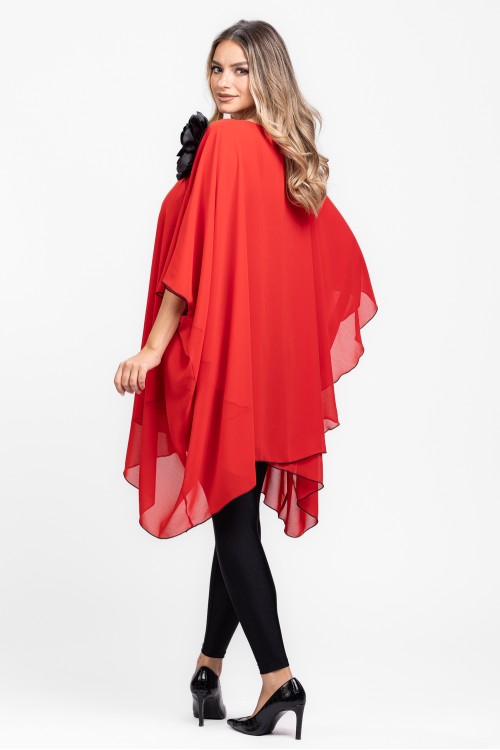 Bluza eleganta din voal corai cu brosa in forma de floare 