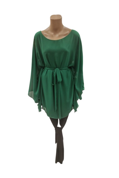 Bluza verde din voal cu cordon detasabil