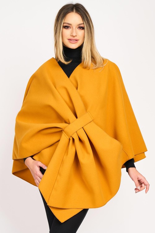 Poncho cu fundă, galben muștar