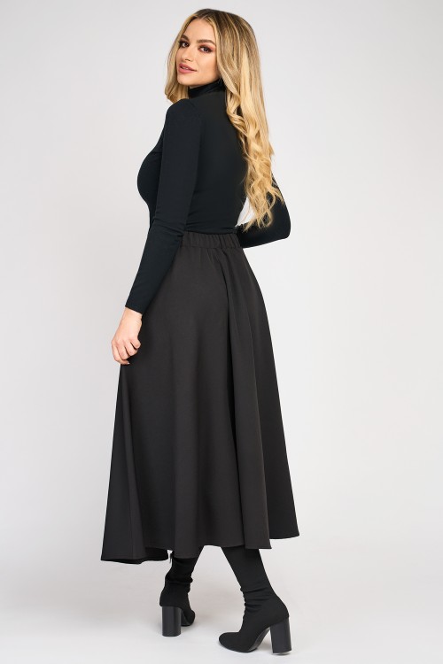 Fusta clos neagra cu buzunare laterale  Fusta clos neagra cu buzunare laterale