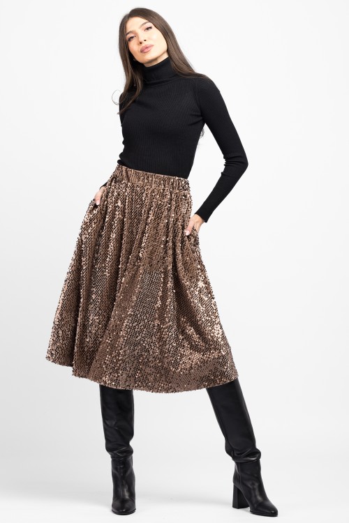 Fusta clos din catifea cu paiete aurii  Fusta clos din catifea cu paiete aurii