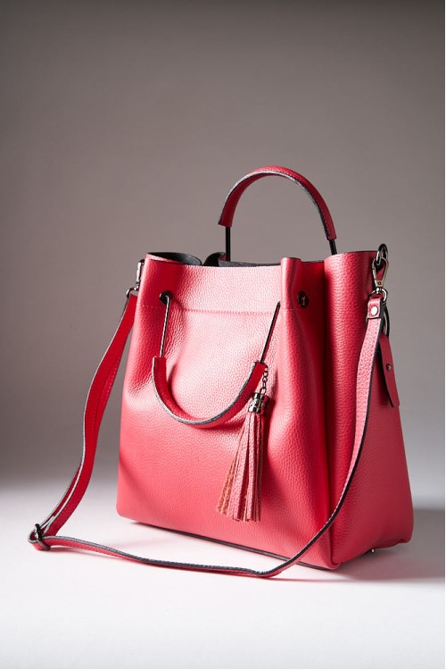 Geanta ARIA din piele naturala cherry