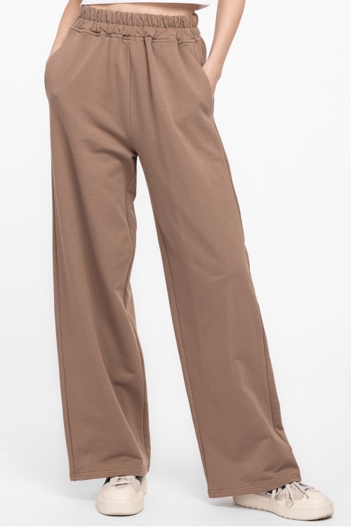 Pantaloni largi din bumbac bej 