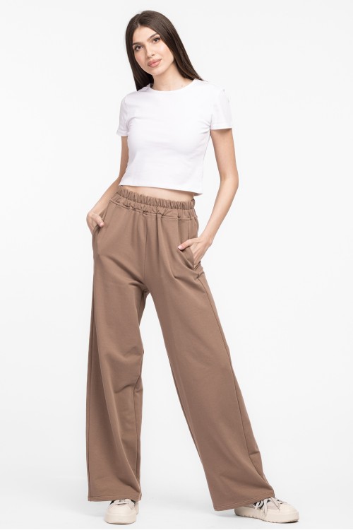 Pantaloni largi din bumbac bej 