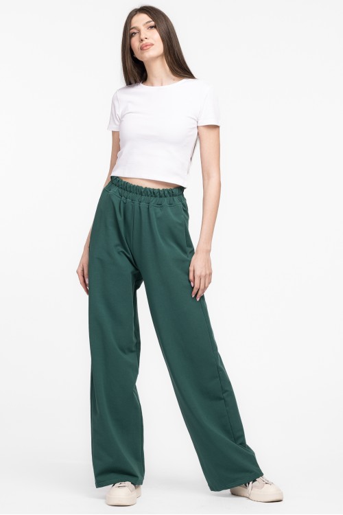 Pantaloni largi din bumbac verde 