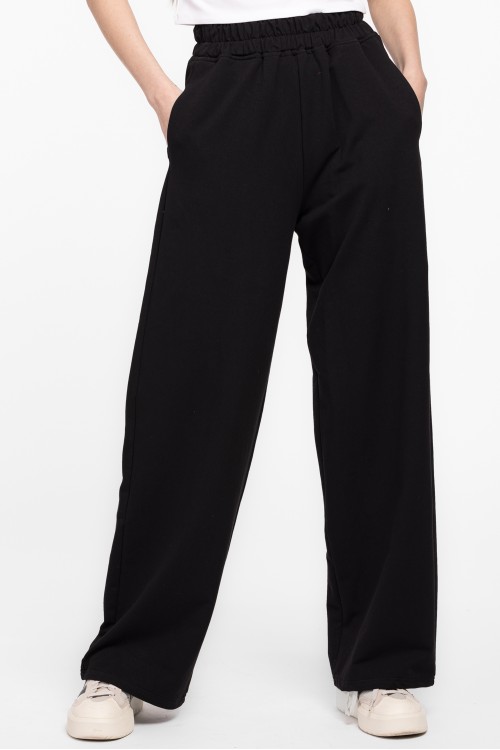 Pantaloni largi din bumbac negru