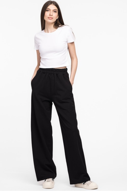 Pantaloni largi din bumbac negru