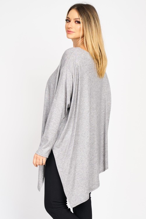Pulover asimetric din tricot fin gri