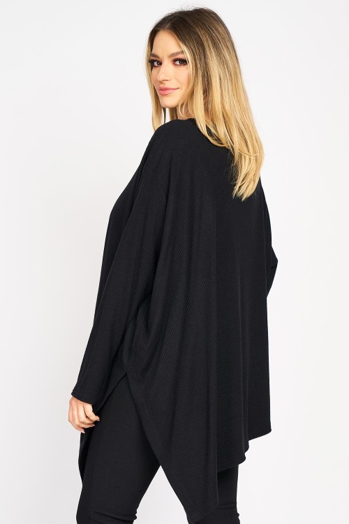 Pulover asimetric din tricot reiat negru