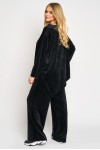 Trening de catifea reiata neagra cu bluza asimetrica si pantalon larg