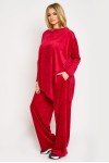 Trening de catifea rosie cu bluza asimetrica si pantalon larg