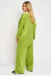 Trening de catifea verde lime cu bluza asimetrica si pantalon larg