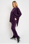 Trening de catifea mov cu bluza asimetrica si pantalon conic