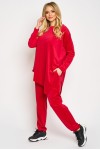 Trening de catifea rosie cu bluza asimetrica si pantalon conic
