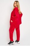 Trening de catifea rosie cu bluza asimetrica si pantalon conic