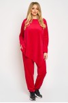 Trening de catifea rosie cu bluza asimetrica si pantalon conic