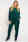 Trening de catifea verde cu bluza asimetrica si pantalon conic